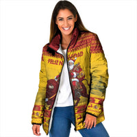 Personalized Spain Christmas Padded Jacket Santa Riding Red Bull Feliz Navidad - Wonder Print Shop