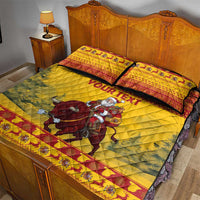 Personalized Spain Christmas Quilt Bed Set Santa Riding Red Bull Feliz Navidad - Wonder Print Shop