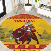 Personalized Spain Christmas Round Carpet Santa Riding Red Bull Feliz Navidad - Wonder Print Shop