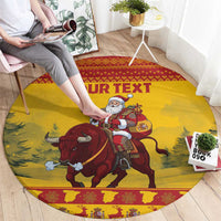 Personalized Spain Christmas Round Carpet Santa Riding Red Bull Feliz Navidad - Wonder Print Shop