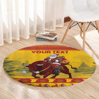 Personalized Spain Christmas Round Carpet Santa Riding Red Bull Feliz Navidad - Wonder Print Shop