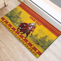Personalized Spain Christmas Rubber Doormat Santa Riding Red Bull Feliz Navidad - Wonder Print Shop
