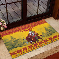 Personalized Spain Christmas Rubber Doormat Santa Riding Red Bull Feliz Navidad - Wonder Print Shop