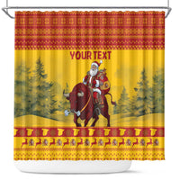 Personalized Spain Christmas Shower Curtain Santa Riding Red Bull Feliz Navidad - Wonder Print Shop