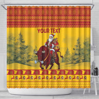 Personalized Spain Christmas Shower Curtain Santa Riding Red Bull Feliz Navidad - Wonder Print Shop