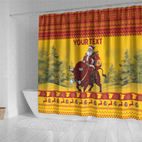 Personalized Spain Christmas Shower Curtain Santa Riding Red Bull Feliz Navidad - Wonder Print Shop