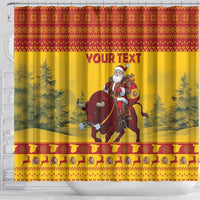 Personalized Spain Christmas Shower Curtain Santa Riding Red Bull Feliz Navidad - Wonder Print Shop