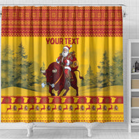 Personalized Spain Christmas Shower Curtain Santa Riding Red Bull Feliz Navidad - Wonder Print Shop