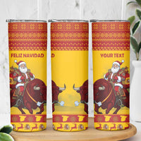 Personalized Spain Christmas Skinny Tumbler Santa Riding Red Bull Feliz Navidad - Wonder Print Shop