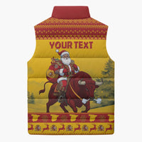 Personalized Spain Christmas Sleeveless Puffer Jacket Santa Riding Red Bull Feliz Navidad - Wonder Print Shop