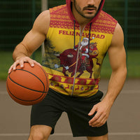 Personalized Spain Christmas Sleeveless Zip Hoodie Santa Riding Red Bull Feliz Navidad - Wonder Print Shop