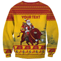 Personalized Spain Christmas Sweatshirt Santa Riding Red Bull Feliz Navidad - Wonder Print Shop