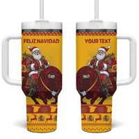 Personalized Spain Christmas Tumbler With Handle Santa Riding Red Bull Feliz Navidad - Wonder Print Shop