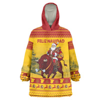 Personalized Spain Christmas Wearable Blanket Hoodie Santa Riding Red Bull Feliz Navidad - Wonder Print Shop