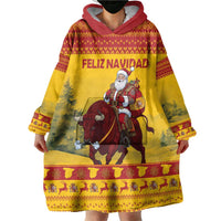 Personalized Spain Christmas Wearable Blanket Hoodie Santa Riding Red Bull Feliz Navidad - Wonder Print Shop