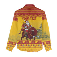 Personalized Spain Christmas Women Casual Shirt Santa Riding Red Bull Feliz Navidad - Wonder Print Shop