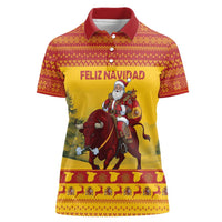 Personalized Spain Christmas Women Polo Shirt Santa Riding Red Bull Feliz Navidad - Wonder Print Shop