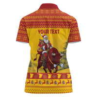 Personalized Spain Christmas Women Polo Shirt Santa Riding Red Bull Feliz Navidad - Wonder Print Shop
