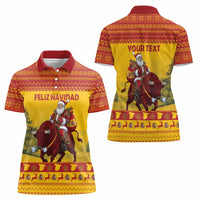 Personalized Spain Christmas Women Polo Shirt Santa Riding Red Bull Feliz Navidad - Wonder Print Shop