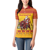 Personalized Spain Christmas Women Polo Shirt Santa Riding Red Bull Feliz Navidad - Wonder Print Shop
