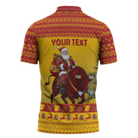 Personalized Spain Christmas Zipper Polo Shirt Santa Riding Red Bull Feliz Navidad - Wonder Print Shop