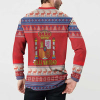 Spain Coat Of Arms Christmas Button Sweatshirt Feliz Navidad - Wonder Print Shop