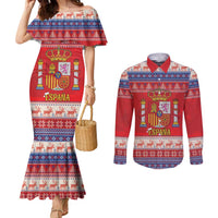 Spain Coat Of Arms Christmas Couples Matching Mermaid Dress and Long Sleeve Button Shirt Feliz Navidad - Wonder Print Shop