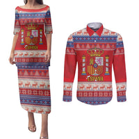 Spain Coat Of Arms Christmas Couples Matching Puletasi and Long Sleeve Button Shirt Feliz Navidad - Wonder Print Shop