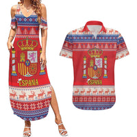 Spain Coat Of Arms Christmas Couples Matching Summer Maxi Dress and Hawaiian Shirt Feliz Navidad - Wonder Print Shop
