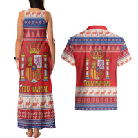 Spain Coat Of Arms Christmas Couples Matching Tank Maxi Dress and Hawaiian Shirt Feliz Navidad - Wonder Print Shop