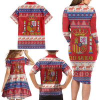 Spain Coat Of Arms Christmas Family Matching Long Sleeve Bodycon Dress and Hawaiian Shirt Feliz Navidad - Wonder Print Shop
