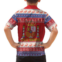 Spain Coat Of Arms Christmas Family Matching Off The Shoulder Long Sleeve Dress and Hawaiian Shirt Feliz Navidad - Wonder Print Shop