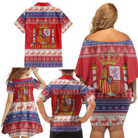 Spain Coat Of Arms Christmas Family Matching Off Shoulder Short Dress and Hawaiian Shirt Feliz Navidad - Wonder Print Shop