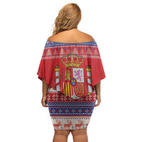 Spain Coat Of Arms Christmas Family Matching Off Shoulder Short Dress and Hawaiian Shirt Feliz Navidad - Wonder Print Shop