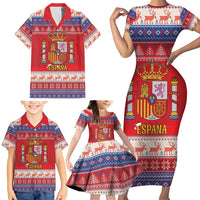 Spain Coat Of Arms Christmas Family Matching Short Sleeve Bodycon Dress and Hawaiian Shirt Feliz Navidad - Wonder Print Shop