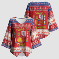 Spain Coat Of Arms Christmas Kimono Sleeve Blouse Feliz Navidad - Wonder Print Shop