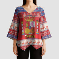 Spain Coat Of Arms Christmas Kimono Sleeve Blouse Feliz Navidad - Wonder Print Shop