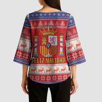 Spain Coat Of Arms Christmas Kimono Sleeve Blouse Feliz Navidad - Wonder Print Shop