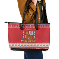 Spain Coat Of Arms Christmas Leather Tote Bag Feliz Navidad - Wonder Print Shop