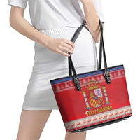 Spain Coat Of Arms Christmas Leather Tote Bag Feliz Navidad - Wonder Print Shop