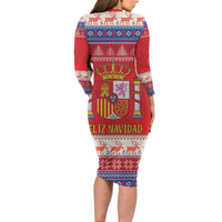 Spain Coat Of Arms Christmas Long Sleeve Bodycon Dress Feliz Navidad - Wonder Print Shop