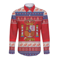Spain Coat Of Arms Christmas Long Sleeve Button Shirt Feliz Navidad - Wonder Print Shop