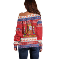 Spain Coat Of Arms Christmas Off Shoulder Sweater Feliz Navidad - Wonder Print Shop