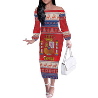 Spain Coat Of Arms Christmas Off The Shoulder Long Sleeve Dress Feliz Navidad - Wonder Print Shop