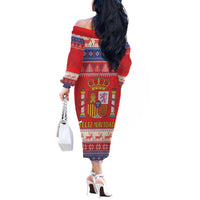 Spain Coat Of Arms Christmas Off The Shoulder Long Sleeve Dress Feliz Navidad - Wonder Print Shop