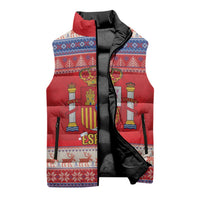 Spain Coat Of Arms Christmas Sleeveless Puffer Jacket Feliz Navidad - Wonder Print Shop
