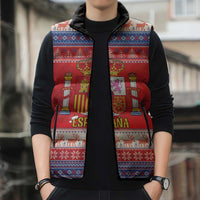 Spain Coat Of Arms Christmas Sleeveless Puffer Jacket Feliz Navidad - Wonder Print Shop
