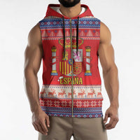 Spain Coat Of Arms Christmas Sleeveless Zip Hoodie Feliz Navidad - Wonder Print Shop
