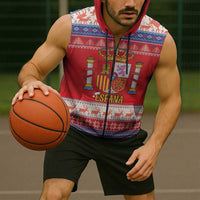 Spain Coat Of Arms Christmas Sleeveless Zip Hoodie Feliz Navidad - Wonder Print Shop
