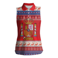 Spain Coat Of Arms Christmas Women Sleeveless Polo Shirt Feliz Navidad - Wonder Print Shop